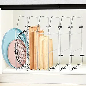 Blulu 6 Pcs Baking Sheet Organizer 18" x 20" Tray Dividers for Cabinets Kitchen Cabinet Dividers Vertical for Baking Sheets Chrome Pan Rack Storage Wires for Kitchen Cupboards (Silver)