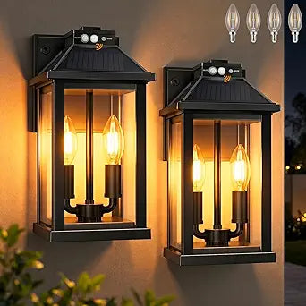 ropelux Solar Lights Outdoor Waterproof, 3 Modes Porch Lights, Motion Sensor Outside Light for House, Outdoor Wall Lights Lantern, Exterior Lighting Fixtures for Garden Patio Fence Yard Garage, 2Pack