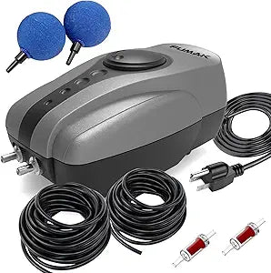 All-in-One Pond Aerator for Outdoor Ponds, Flow Adjustable Pond Air Pump Aeration Kit with Airline Tubing Air Stones Check Valves