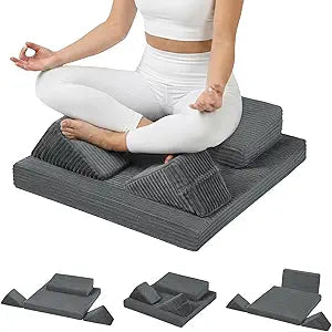 Meditation Cushion Set, Meditation Mat Floor Pillow, 3 Shapes | Meditation Pillow for Adults with 2 Knee Cushions Hip Support, Yoga Pillow for Sitting on Floor, Dark Grey