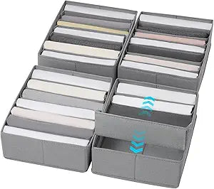 4 Packs Adjustable T-shirt Drawer Organizers for Clothing with 6 Adjustable Dividers, 7 Grids Wardrobe Storage Box, DIY Clothes Organizer for Folded Clothes, T-shirt, Legging