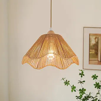 D12.5 Inch Boho Light Fixtures Boho Rattan Pendant Light Flush Mount Mini Chandelier Woven Hanging Light Fixture for Bedroom Hallway Entryway Nursery Kitchen Island