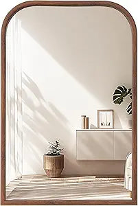 24"x36" Arch Wall Mirror Bathroom Mirror for Wall Mounted, Tempered Glass, Wood Grain Finish Frame Wall Mirror Decorative for Living Room Bedroom Entryway, Walnut