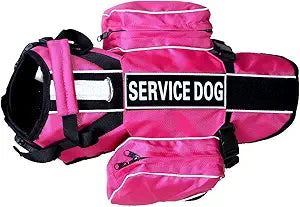 Dog Saddlebag Backpack, Back Pack Dog Harness, Camping & Travel Vest Harness, Reflective Hound Hiking Backpack Saddle Bag Lightweight, for Medium & Large Dogs (Hot Pink, L Girth 26-31")