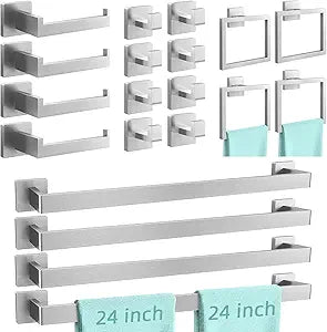 20-Piece Brushed Nickel Bathroom Hardware Set, 24 Inch Bath Towel Bar Set, Stainless Steel Wall Mounted Towel Rack for Bathroom