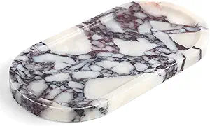 YMXYJM Real Natural Marble Tray for Bathroom, Luxury Calacatta Viola Stone Vanity Tray, Decorative Oval Trays for Countertop Storage Organizer, Dresser, Kitchen, Home Decor, 11.8" x 6", Purple