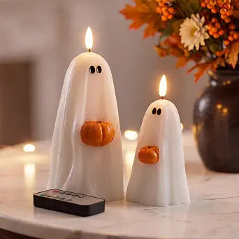 Halloween Decorations, Fall Decor, Flameless Ghost Candles holding Pumpkin