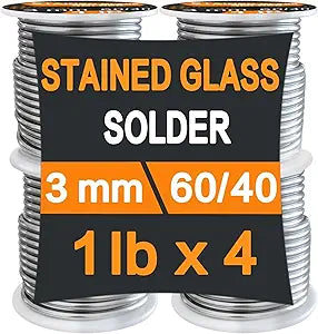 60/40 Solder for Stained Glass, 1/8"(3mm) Dia, 4 lb Pack, Supplied by ANOSON