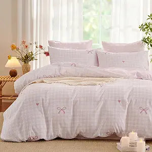 Pink Comforter Set Full Size - Pink Bow Quilt Bedding Set 3 Pieces, Heart Comforter Set Full, Soft & Lightweight Comforter(79 x 90) for Girl All Season & 2 Pillowcases(30x20)