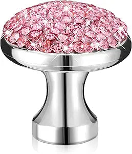 20 Pack Bling Cabinet Knobs, 1-1/5 inch (30mm) Round Crystal Diamond Decoration ABS Material Kitchen Hardware, Cupboard Drawer Pulls, Dresser Handle with Screw (Pink)