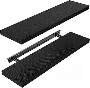 AMADA HOMEFURNISHING Floating Shelves Wall Mounted, 24 x 7 Inch Wall Shelves for Bathroom, Bedroom, Living Room, Black Shelves Set of 2 | Wall Shelves