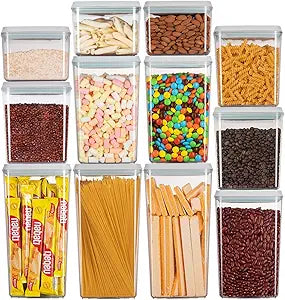 Ankou Pop Airtight Food Storage Containers with Lids for Kitchen Pantry Organizing Stackable Container for Cereal Snack Flour Sugar Coffee Spaghetti -12 Pcs(1.2, 2.0, 2.7, 3.3qt)*3