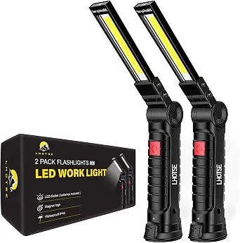 LHOTSE Rechargeable LED Work Light/Flashlight for Mechanic(2 Pack)
