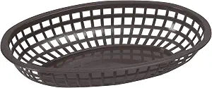 Winco 10 1/4" x 6 3/4" Black Oval Fast Food Plastic Baskets (Set of 12)