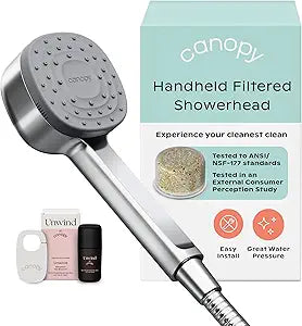 Canopy Handheld Filtered Shower Head & Scalp Massager - High Pressure Shower Head Filter for Hard Water - Shower Filter To Remove Impurities for Healthier Scalp, Skin & Hair - Hair Growth - Chrome