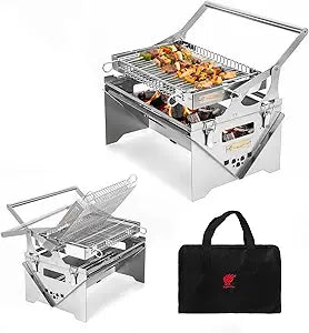 360 Rotating Barbecue Grill, Stainless Steel Flipping Barbecue Grills, Portable Camping Charcoal BBQ Grill Outdoor, Detachable Portable Charcoal Barbecue Grill for Picnic Yard Party
