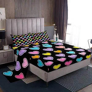 Feelyou Heart Bed Sheets Set Love Fitted Sheet Full Size 4 Pcs