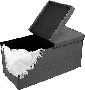 CAROLMADE 30 Inches Storage Ottoman Bench with Flipping Lid, Linen Foldable Storage Footrest, Ottoman with Storage for Living Room Holds up to 330lbs, Dark Grey