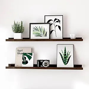 Floating Shelves for Wall Decor, Long Wall Mounted Storage Shelf for Bedroom, Living Room, Bathroom, Kitchen, Nursery, Display Picture Ledge Shelf with Lip Set of 2-24 Inches, Walnut
