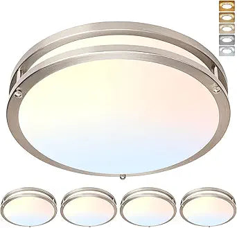 10 Inch Flush Mount Ceiling Light - 4 Pack 24W 3000K/3500K/4000K/5000K/6000K Dimmable Led Light Fixture for Kitchen Hallway Bedroom Bathroom(4, Brushed Nickel, 10 Inch)