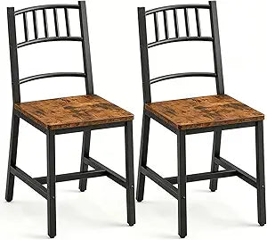 HOOBRO Dining Chairs Set of 2, Wooden Kitchen Chairs with Metal Frame, Industrial Dining Chairs with Back, Easy to Assemble, Farmhouse Dining Chairs for Living Room, Rustic Brown and Black BF39CD01
