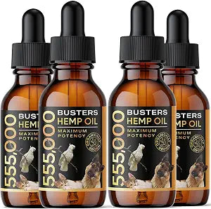 Buster's Organic Hemp Oil for Dogs and Cats, Economy 4PACK-8MTH-Supply, Large 60ml Bottle, Made in USA - Miracle Formula, Perfectly Balanced Omega 3, 6, 9 - Supports Joints