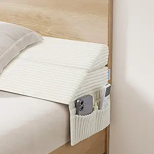 Bed Wedge Pillow for Headboard, Queen Size Gap Filler Mattress, Corduroy Wedge Pillow with Side Pocket Close The Gap(0-7") Between Your Headboard and Mattress or Wall (Beige 60"x10"x6")