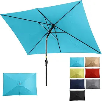 Wisteria Lane 6.5' x 10' Patio Umbrella, Rectangular Patio Umbrella, Metal Pole Square Outdoor Umbrella with Crank and Push Button Tilt, Large Outdoor Umbrella with Polyester Canopy