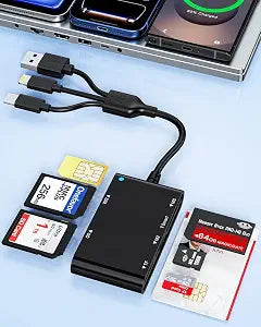 USB-A/USB-C/Lightning Smart ID Card Reader ID Bank SIM Chip SD Card Adapter