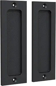 6" Finger Flush Pulls for Closet Pocket - Sliding Barn Door Handle Set - Pull Recessed Handle Rectangular Plate - Farmhouse Rustic Style - Matte Black - 2 Pack