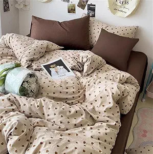 Sedefen Brown Duvet Cover Queen Cute Tan Heart Bedding Set Kids
