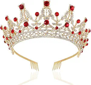 NODG Gold Tiaras and Crowns for Women Birthday Headband for Girls Red Crystal Queen Crowns Hair Accessories for Bride Party Bridesmaids Bridal Prom Halloween Costume Cosplay Christmas Gifts