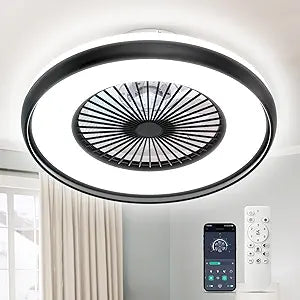 Bladeless Ceiling Fan with Light, 24'' Low Profile Ceiling Fan, Remote & APP Control, 2700-6500K Dimmable Brightness, 6 Wind Speeds Flush Mount LED Fan Light for Bedroom, Kids Room