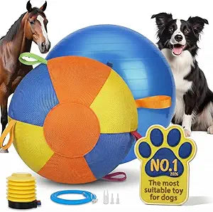 Herding Ball for Dogs Indestructible Giant Egg Large Horse Toys Durable Outside Play Big Calming Jumbo the Mellow Dog Soccer with Straps Yard Linflatable Balls Tetherball Water Yard (Large)