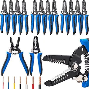 MorningRo 12 Pcs 10-22 AWG Wire Strippers and Cutter with Safety Lock and Spring Loaded 7inch Multi-Function Wire Stripping Tool Insulated Stripping Pliers Bulk for Electrician Craftsmanship
