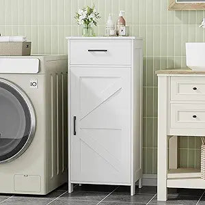 Homhedy 35.4" H Bathroom Cabinet with Drawer, Bathroom Organizers and Storage, Adjustable Shelf, Floor Cabinet for Living Room, Entryway, Kitchen, White, (15.7" W)