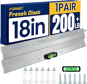 FURWEY Aluminum French Cleat with Screws, 18 Inch-1 Pair, Support 200 lbs