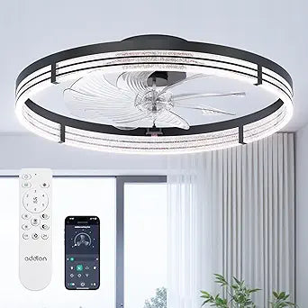 addlon Ceiling Fans with Lights and Remote, 24'' Low Profile Ceiling Fans, 3000-6000K Dimmable Modern Flush Mount LED Fan Light, Fandelier Ceiling Fan for Bedroom, Kitchen, Living Room, Black