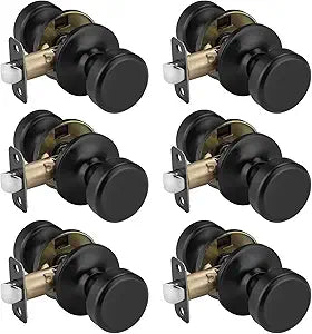 Black Door Knobs, Pismo Door Knob with Lock, Privacy Door Handles Interior for Bath & Bed (Passage, Matte Black, 6)