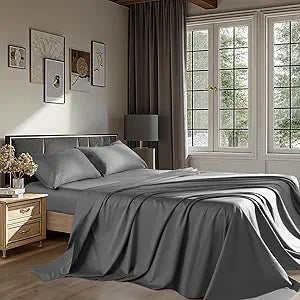 100% Egyptian Cotton Sheets 1200 Thread Count King Size Bedding Sets 4 Pcs, Fitted Sheet Up to 16" Deep Breathable All Seasons (King, Dark Gray)