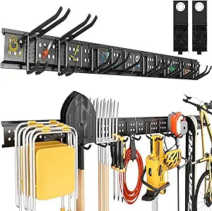 GRENPRO Garage Tool Organizer Wall Mount with 66 inches Rails and 10 Hooks, Heavy Duty Tool Rack, Garage Storage Rack For Yard Tools