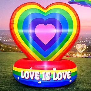 KOOY 5FT Rainbow Heart Pride Inflatables Outdoor Decorations, Blow Up LGBTQ Gay Pride Love Rainbow Yard Decor, with LED Lighted Blow up Yard Lawn Community Decor for LGBTQ Lesbian Gay