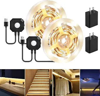 Motion Sensor LED Light Strip Indoor, 2-Pack 9.8Ft, 3000K Warm White