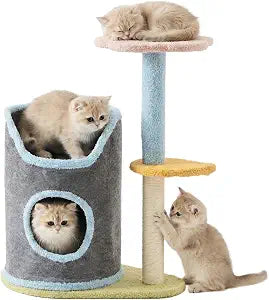 Cat Tree with Cat Scratching Post for Indoor Cats up to 10 lbs, Small Cat Tower with Scratching Board and Cozy Hammock, Compact Cat Tree Tower with Cat Bed