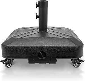 Patio Umbrella Base Heavy Duty with Wheels Square Market Stand for Outdoor 4 Locks 2 Knobs 125lb Capacity, Black
