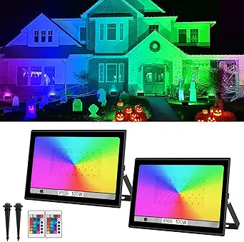 T-SUN RGB Led Flood Light 100W,Outdoor Flood Light 1000W Equivalent 10000Lm Christmas Light Color Changing Led Stage Lights IP66 Waterproof Landscape Lights with Remote Outdoor for Garden Yard