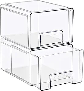 Sorbus Large Clear Stackable Storage Drawers  2-Pack Plastic Organizer Bins with Handles  Pull-Out Stackable Drawers for Bathroom Closet, Medicine, Cabinet, Pantry Storage, Baby Bottle Organizer