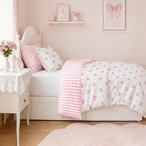 Sedefen Cute Comforter Set Full Reversible Pink Striped Bedding Coquette