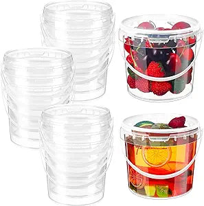 Funnymoom 20 Pack 48 oz Clear Buckets with Lid Plastic Ice Cream Buckets with Lid and Handle Ice Cream Tub Food Storage Containers Round Plastic Pails and Microwave Safe for Food