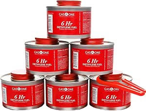 Gas One 6 pack 6 Hour Chafing Fuel - Food Warmer for Chafing Dish Buffet Set - Liquid Safe Fuel With Wick & Lid Opener for Chafing Dish